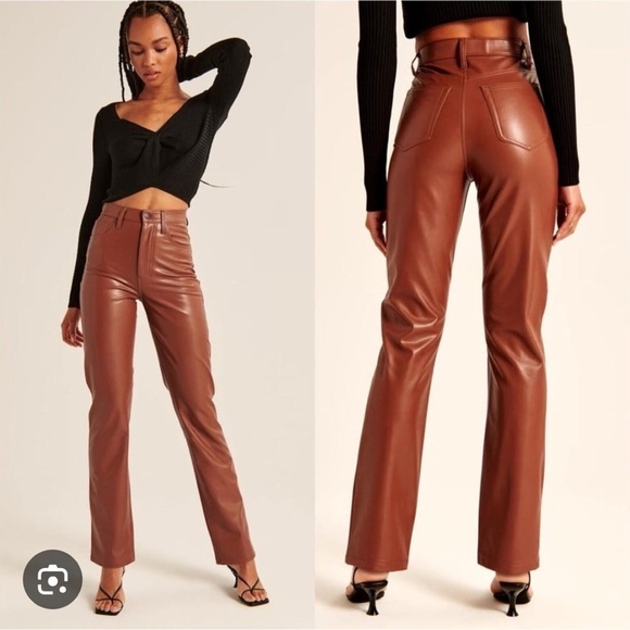 Abercrombie & Fitch Curve Leather 90s Straight Pants-Ultra High Rise Size 32/14 - Picture 1 of 16